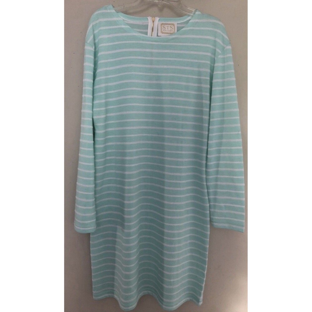 STS SAIL TO SABLE Seafoam/Mint Stripe 3/4 Sleeve Shift Dress XL Beach Resortware